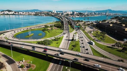 City of Florianopolis in Brazil Aerial View of the Highway in the City of Florianopolis During Sunny