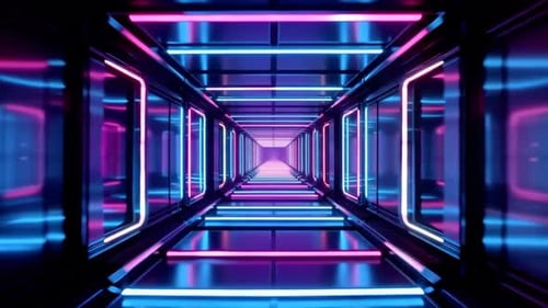 Futuristic Neon Tunnel with Glowing Lights Loop