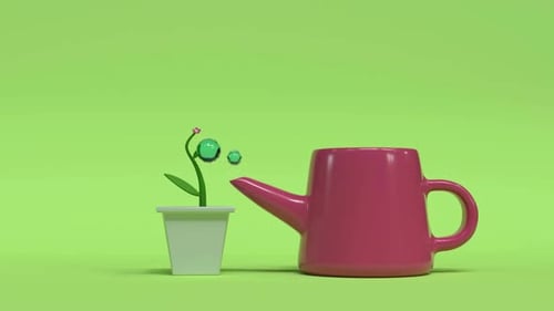 Stylized Plant Growth and Blooming Animation with Watering Can