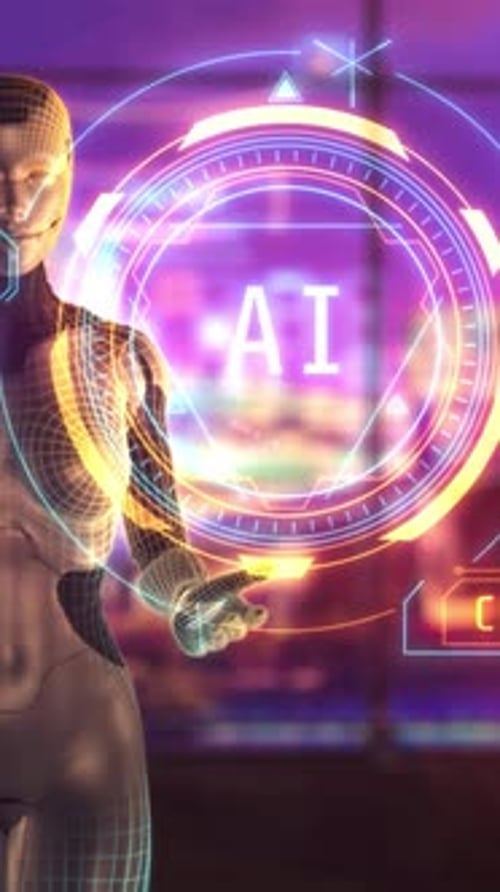 Exibição artística de um chatbot com renderização 3D de inteligência artificial