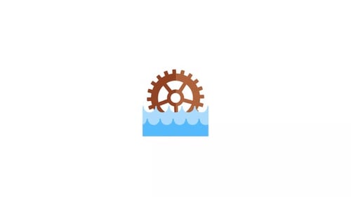 Animated Water Wheel Rotating in Blue Water