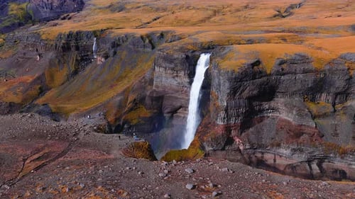 Aerial View of Haifoss Waterfall and Granni in Thjorsardalur Iceland