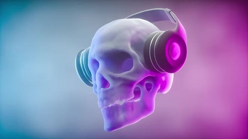 Animated Skull with Headphones in Neon Light