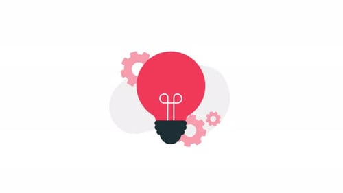 Lightbulb Idea with Rotating Gears Flat Design Animation