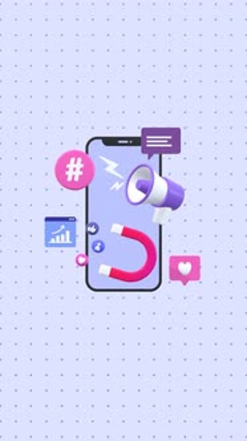 Animated Smartphone with Digital Marketing Social Media Icons