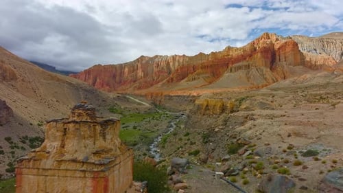 Tibetan Chorten Surrounded By Upper Mustang's Rugged Beauty