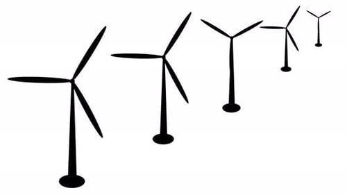 Windmills rotation loop side view isolated, Animated wind turbine video