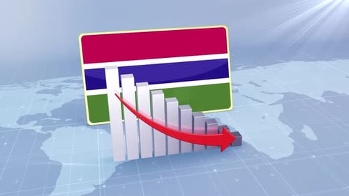 Bandera de Gambia en gráfico de barras con valores decrecientes Concepto de crisis económica y conflicto político