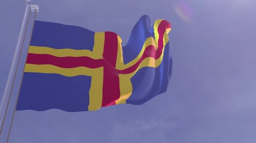 Waving Flag of Åland Islands in Realistic Slow Motion