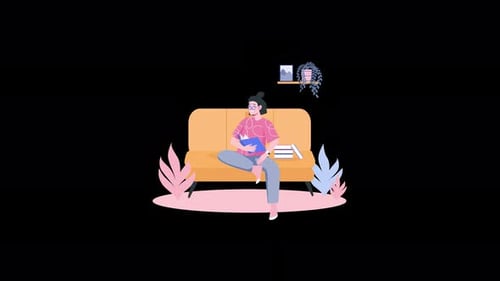 Flat Design Animation of a Person Reading a Book on a Couch