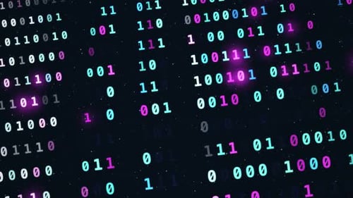 Hintergrundschleife mit bunter Binärcode-Datenstrom mit Einsen und Nullen