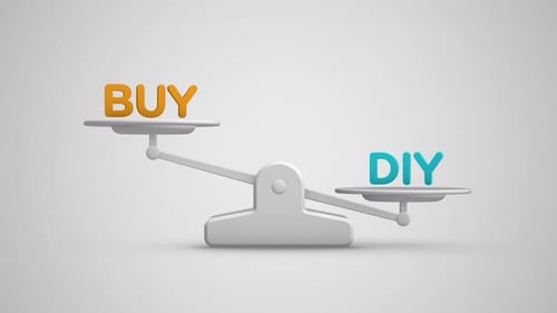 Animación en bucle de la báscula de equilibrio Buy vs DIY Do It Yourself