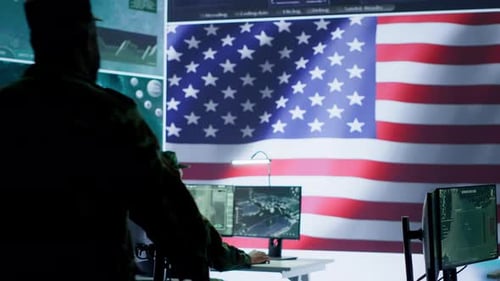 Soldiers Work at Computers in Tech Filled Office