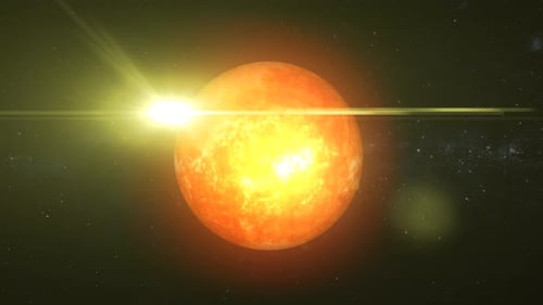 Glowing Star with Powerful Lens Flare in Space