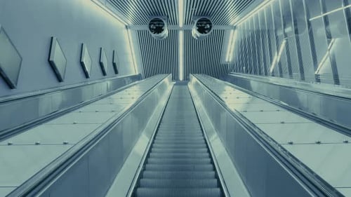 A Shot Of An Upwards Moving Subway Escalator In Stockholm,Sweden. Filmed In SLOW MOTION.