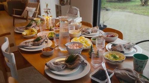 Festive Holiday Table Setting with Delicious Food