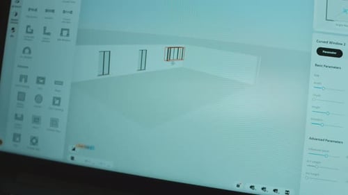 Architekt fügt ein Fenster in einen Raum ein Projekt erstellt ein 3D-Design mithilfe einer App auf dem Computer