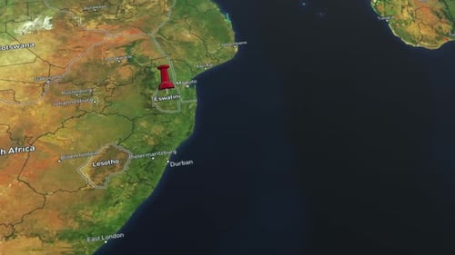 Animated Pushpin Marks Eswatini on Satellite Map
