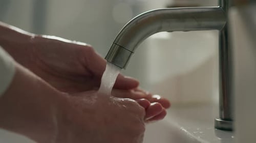 Close Up of Hands Washing with Water