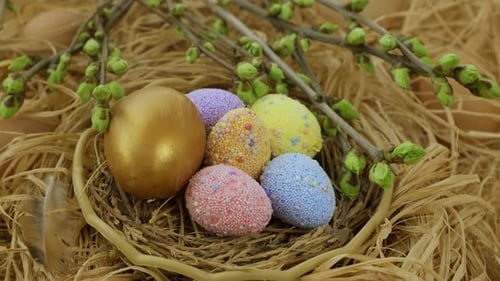 Vibrant Easter Eggs in Bird's Nest Decoration