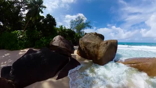 Large Coastal Boulders with Ocean Waves Seychelles Mahe