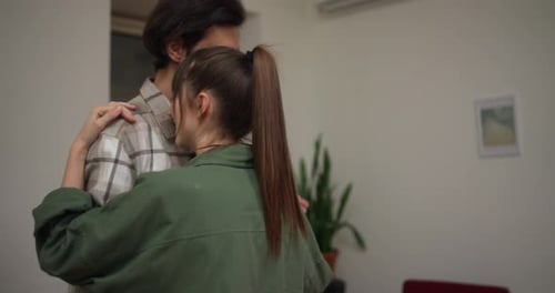 Close Up of Young Brunette Guy Dancing a Slow Dance with Elements of Classical Dance and Waltz with