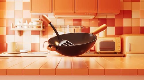 Loop cookware in the kitchen room with cartoon style