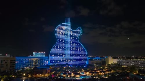 Aerial View of Guitar Shaped Seminole Hard Rock Hotel and Casino Structure in Florida