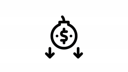 Animated Dollar Bomb with Decreasing Arrows Icon