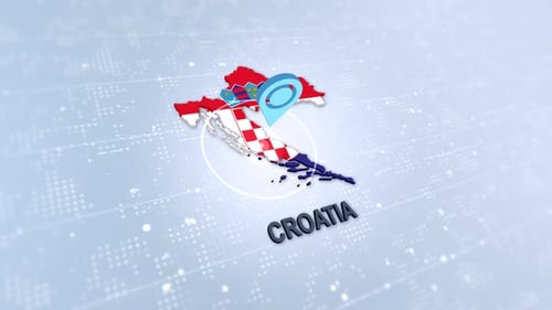 3D Animated Map of Croatia with Flag and Location Pin