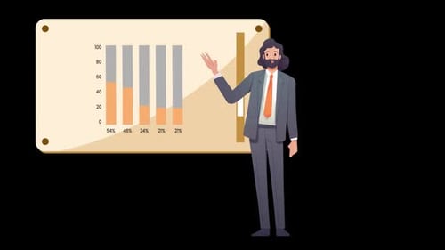 Businessman Presenting Animated Bar and Pie Charts