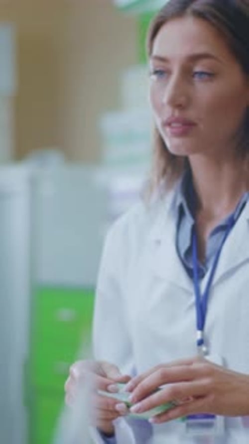 Apotheker untersucht Medikamente Medizinisches Fachpersonal überprüft akribisch die Arzneimitteletiketten und