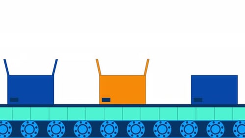 Flat Design Conveyor Belt with Moving Boxes Animation