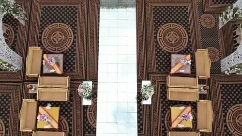 Aerial View Of An Outdoor Wedding Celebration Setup