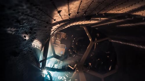 Futuristic Gear Machine in Round Metal Structure