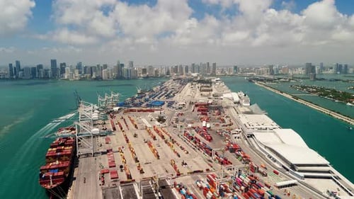 Aerial Wide View of Miami Cargo Port at Sunrise