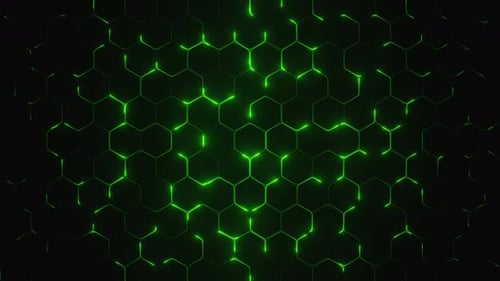 Green Glowing Hexagon Grid Background Loop