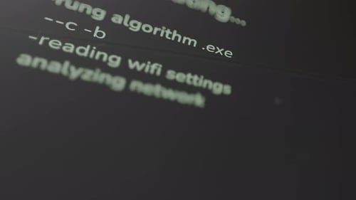 Futuristic Computer Code Text Zooming into Terminal Window
