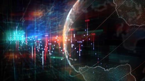 Futuristic Digital Data Stream with Global Network Animation