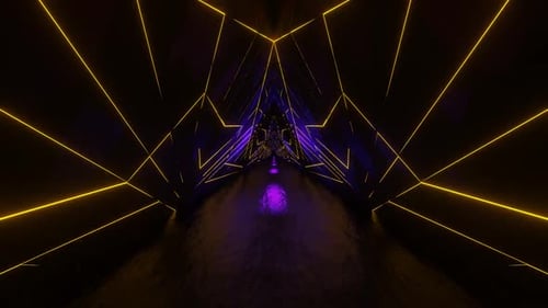 Purple And Yellow Triangular Neon Glow Tunnel Background Vj Loop In HD