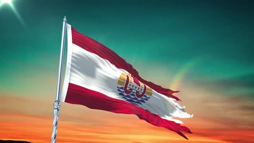 French Polynesia Flag Waving with Realistic Fabric Animation