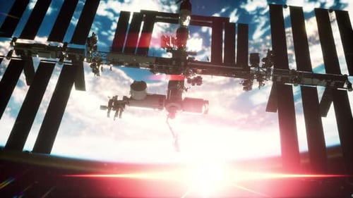 International Space Station in Outer Space Over the Planet Earth Orbit