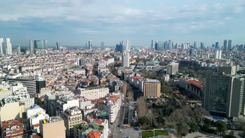 Drone reveal shot of Istanbul downtown at the Taksim square