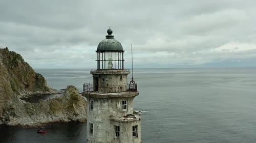 Historic Lighthouse By the Sea Drone View