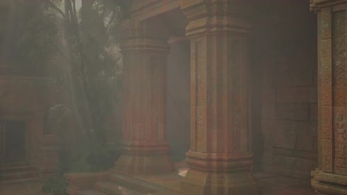 Foggy View of Building With Columns