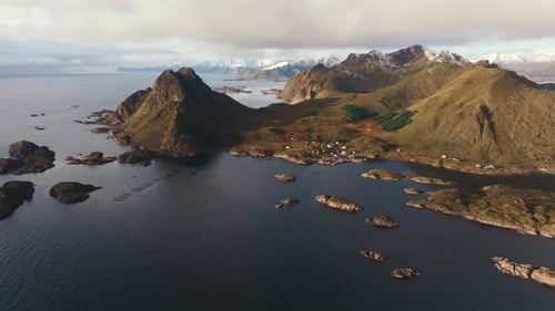 The Drone Takes Flight From the Top of a Norwegian Fjord Ure Lofoten