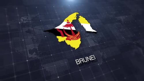 Digital Animated Map of Brunei with Flag