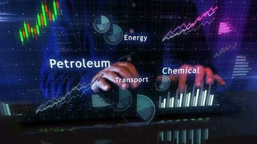 Visualización de tablas y gráficos de la industria petrolífera con teclado manual