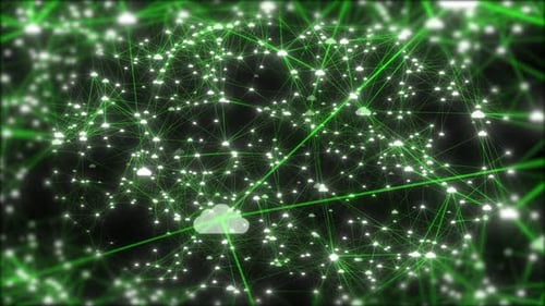 Plano de
fundo de animação de armazenamento em nuvem com Plexus Network. Conexão de rede da rede de dados de armazenamento em nuvem