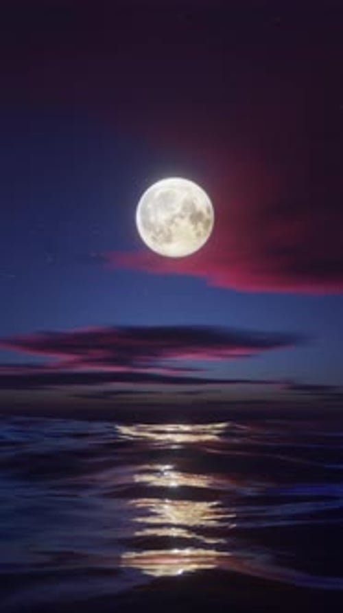 Full Moon Over the Ocean at Night Stylized Looped Animation Vertical Video